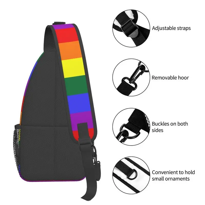 Mochila cruzada con bandera de arcoíris LGBT personalizada para hombres, bolsos de pecho de hombro para viajar