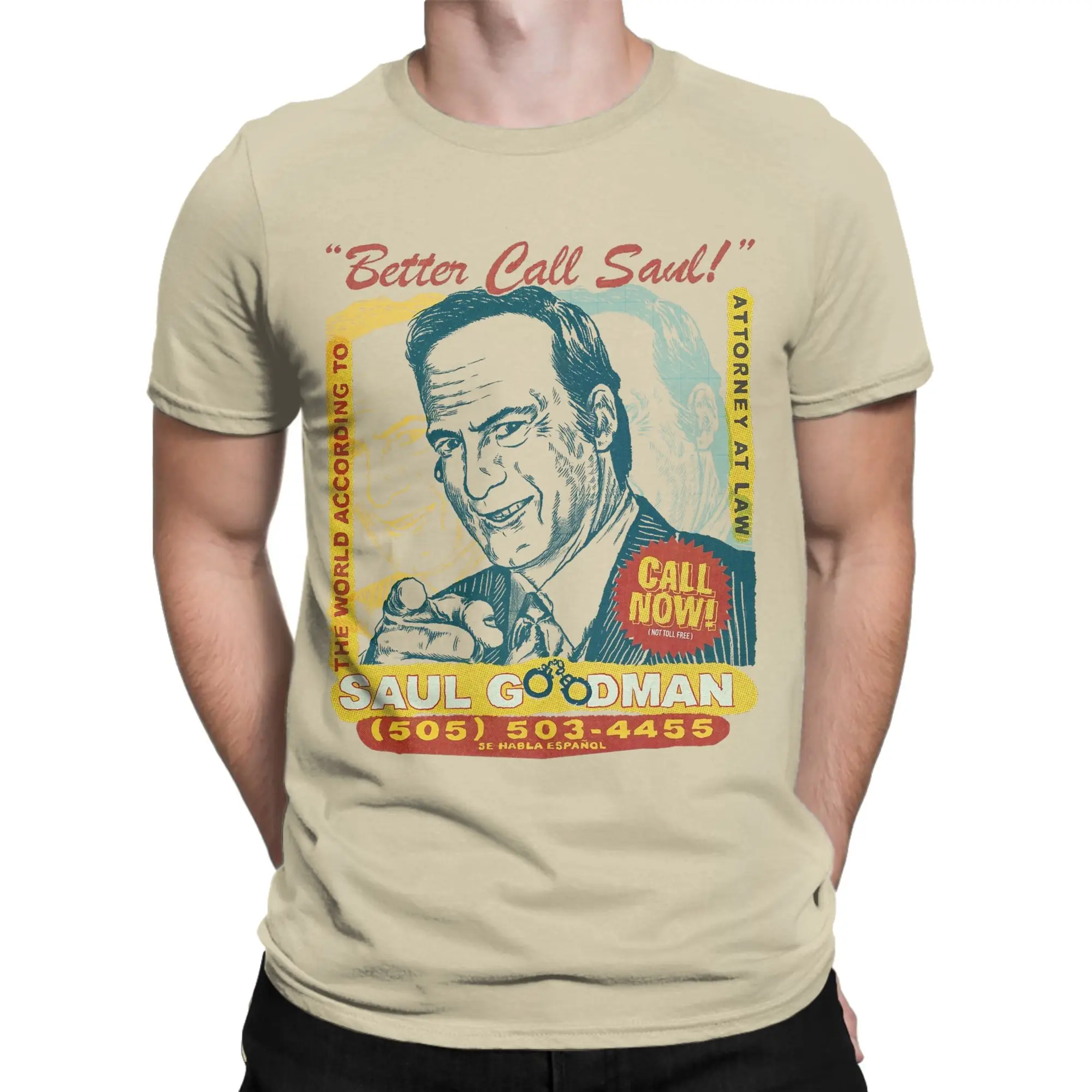 The World according to Saul Goodman commercial T Shirt Men's  Pure Cotton T-Shirts Better Call Saul Tees Clothes Plus Size