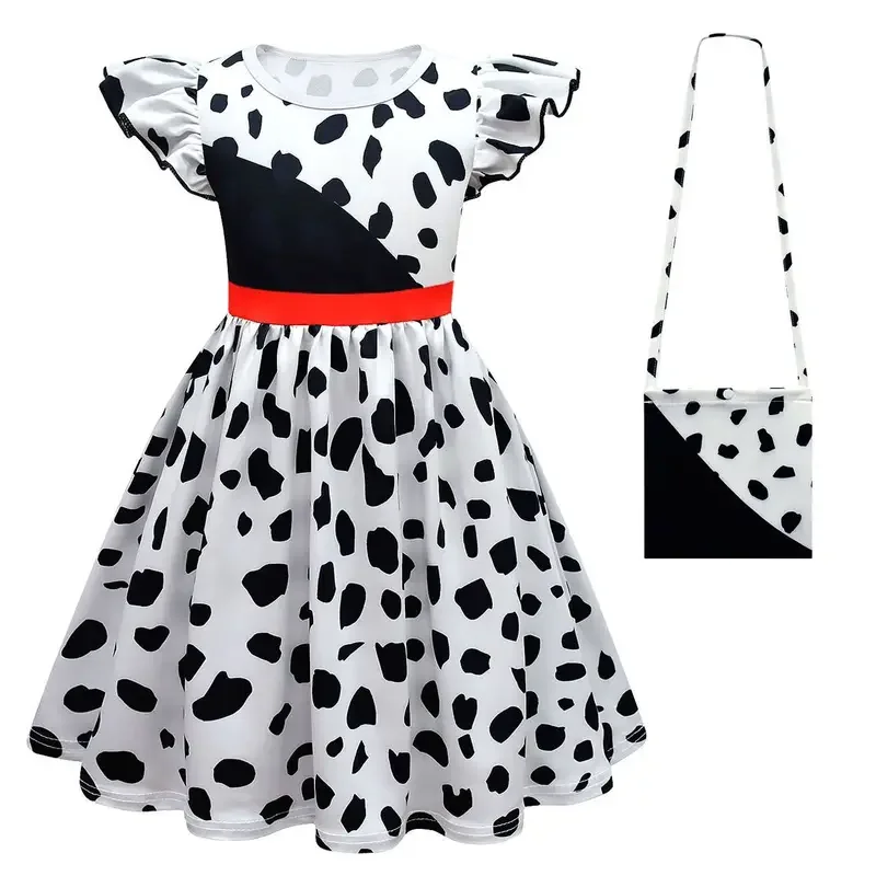 Urso casa cruella de vil cosplay traje meninas ternos de festa de halloween vestido preto branco vestido de empregada com luvas feifei2025 ppt01..