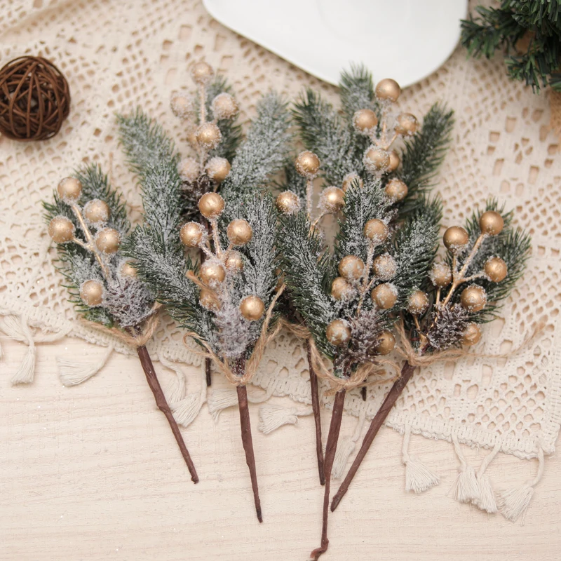 1/5 Uds. De bayas de Navidad, aguja de pino, piña, planta Artificial, adornos de árbol de Navidad para el hogar, regalos de vacaciones, decoración de embalaje de dulces