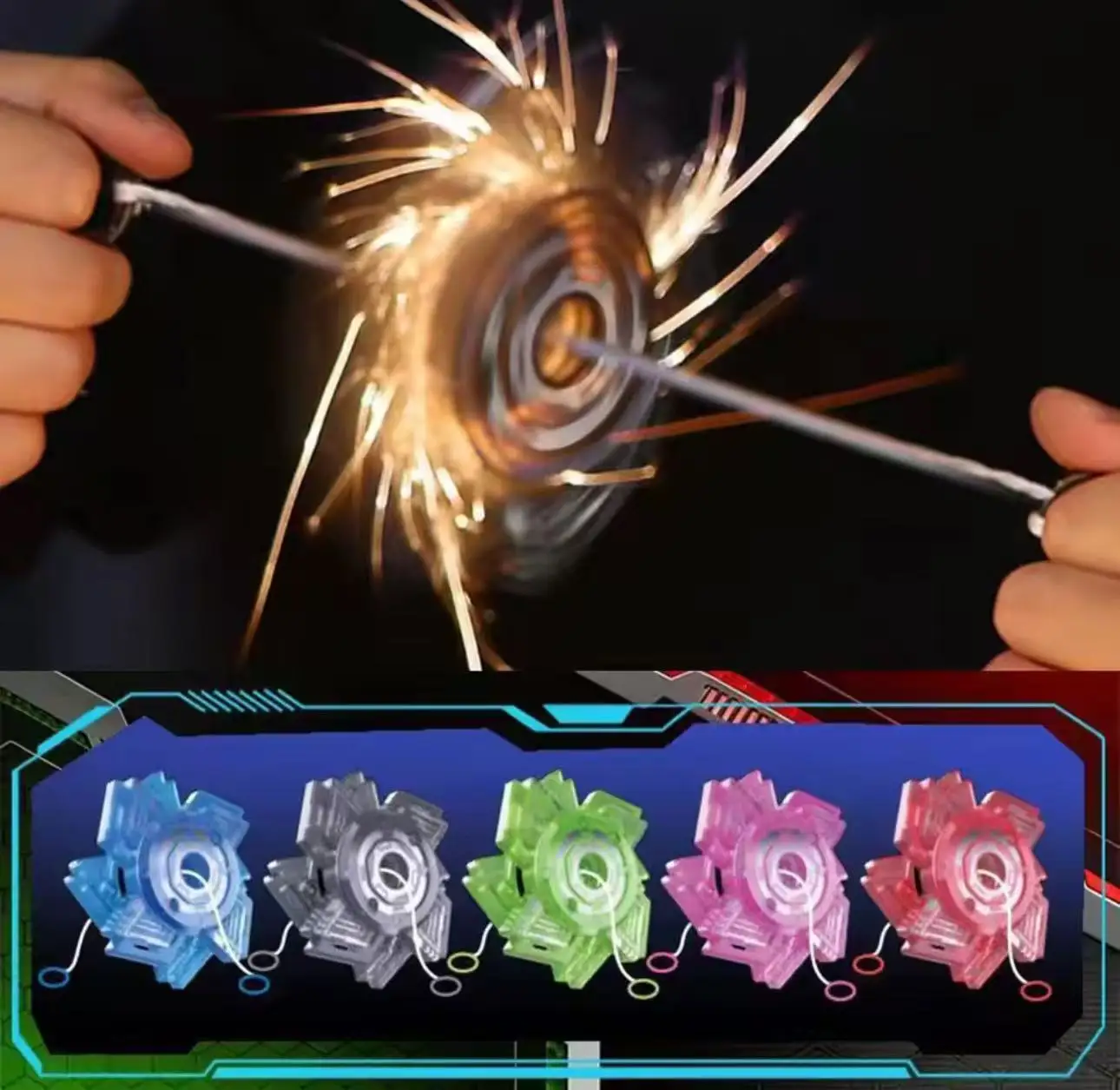 1pc spark flying wheel, firework top, pull string rotating spark spray, pull whistle flying wheel, rotating firework top toy, st