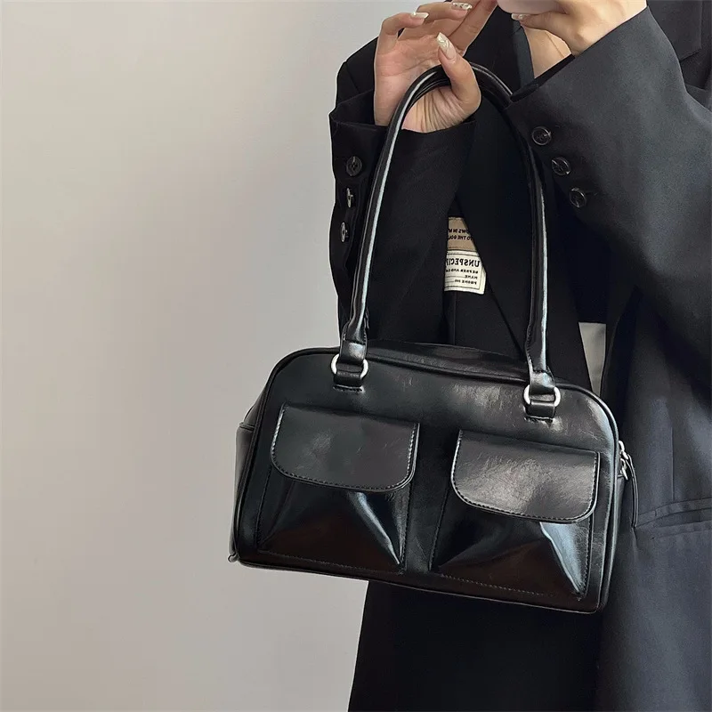 Vintage Women Business Shoulder Bags Simple Ladies Commute Tote Bag Pu Leather Female Underarm Bag Burgundy Large Handbags Purse image 3