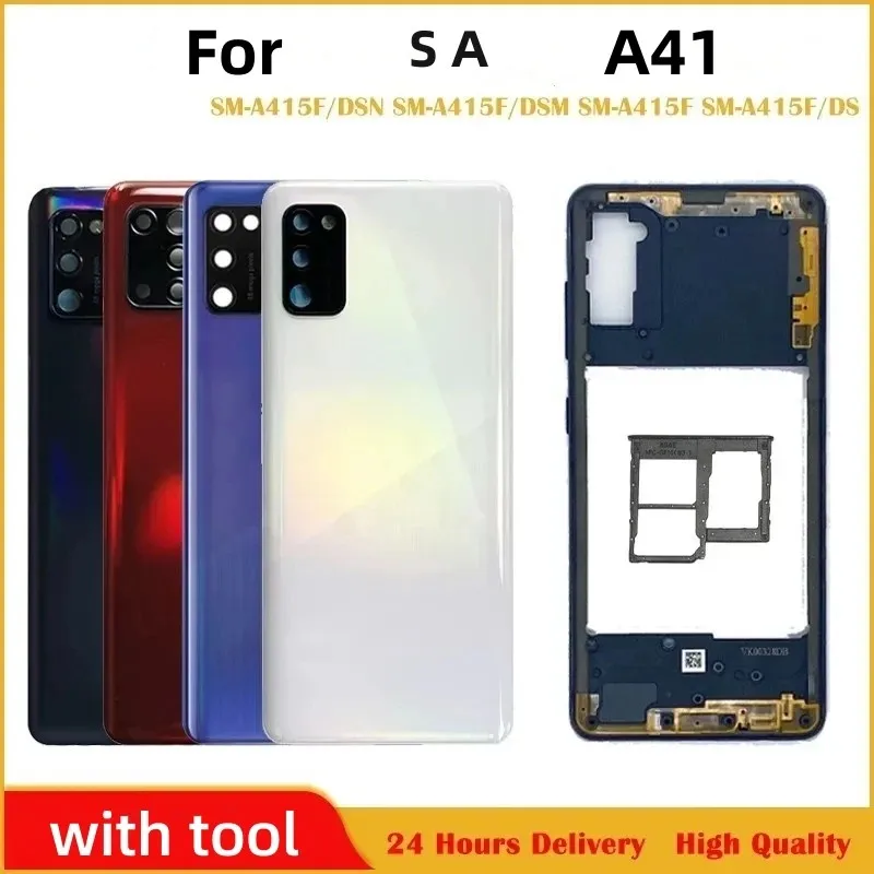 AAA For Samsung Galaxy A41 2020 A415F Housing Middle Frame Cover Plastic Battery Back Cover Rear Door With Lens Adhesive