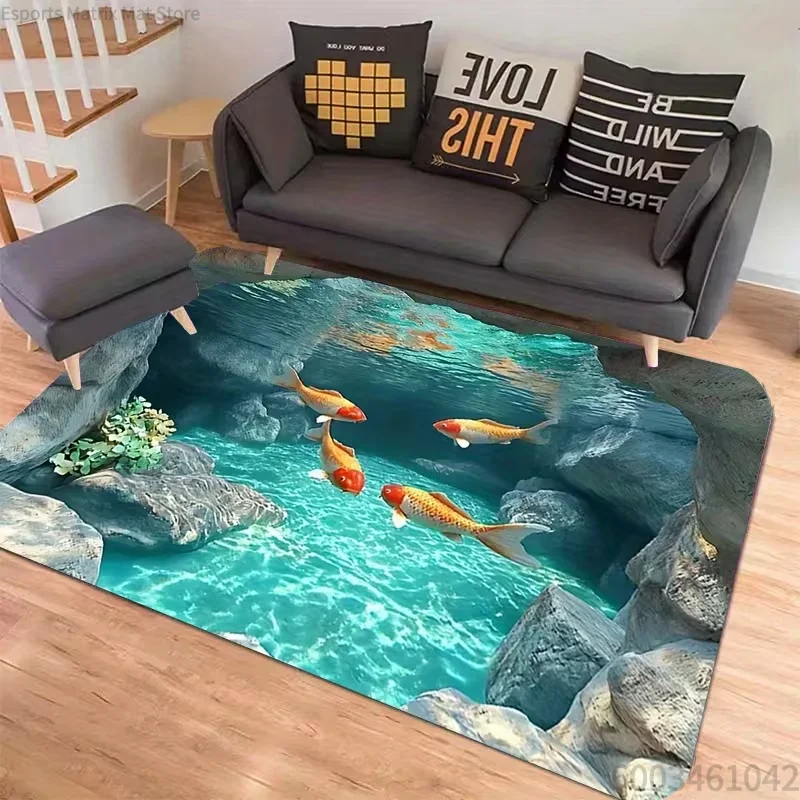 Fish Design Mat - Machine Washable Aquatic Theme Rug for Living Room Bedroom Home Decor All Season Use So Fashionable