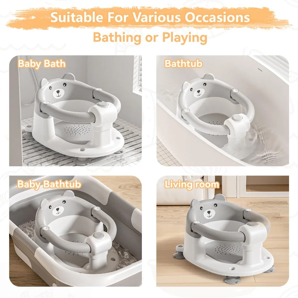 

Non-Slip Bath Seat with 4 Suction Cups Soft Cushion Infant Bath Tub Chair Babies Sitting Up Compact Toddler Bathtub Seat