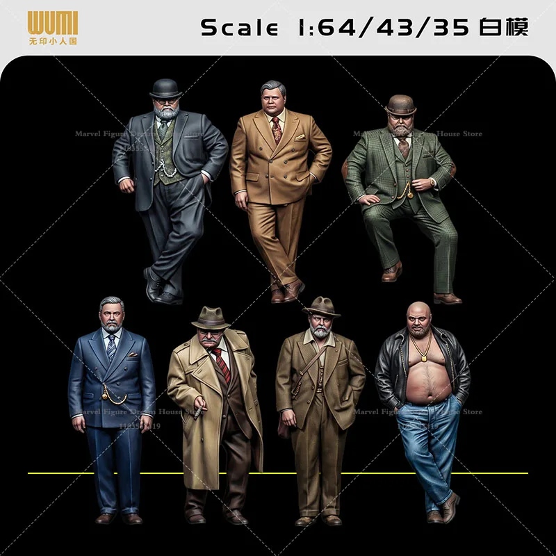 1/64 Scale Miniature Scene Dolls Un-panited White Figure Mini High-detail Model Middle-aged Fat Body Gangster In Tailored Suit
