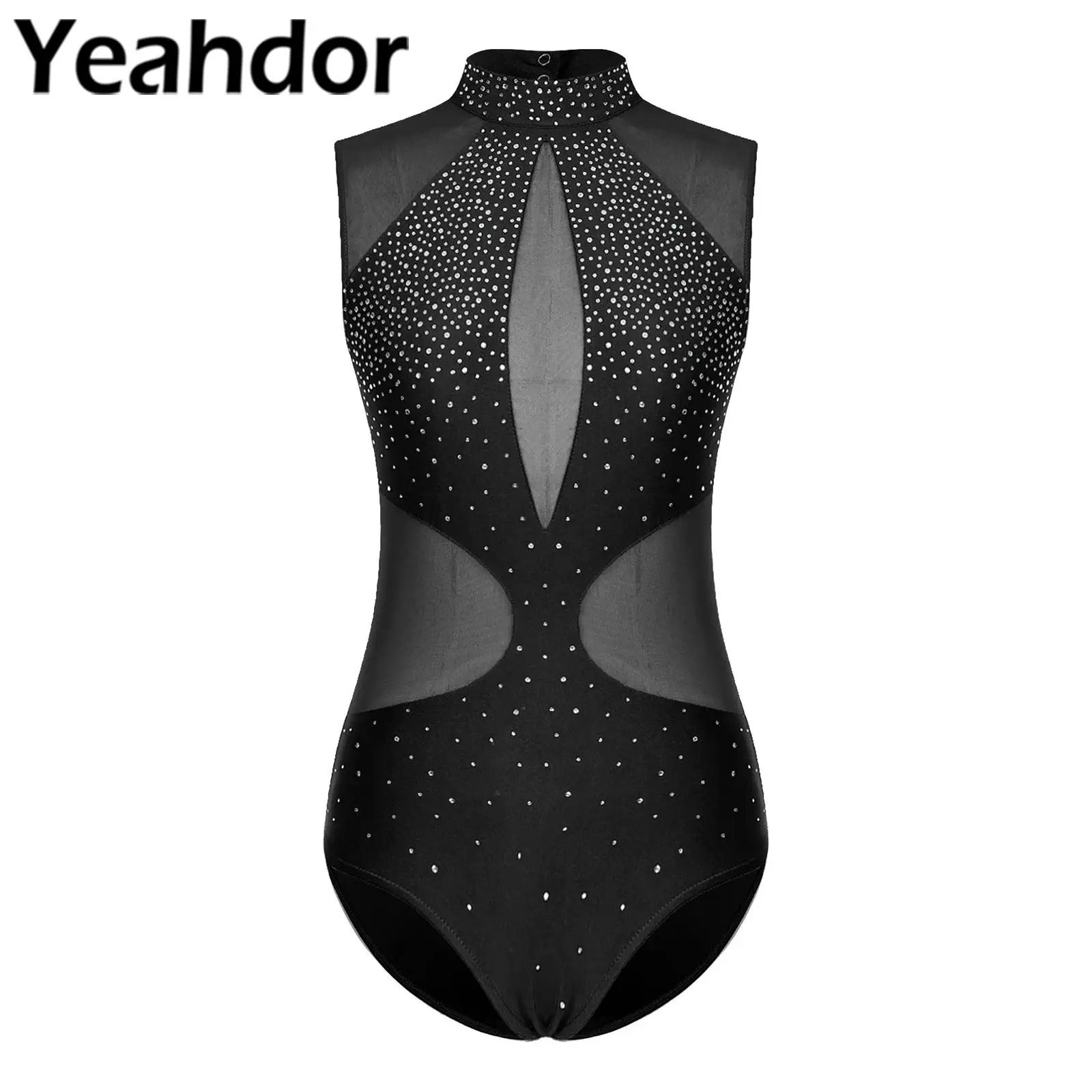 

Women's Ballet Gymnastics Leotard Keyhole Back Dance Costume Rhinestone Athletic Dancewear Figure Ice Skating Bodysuit Tops