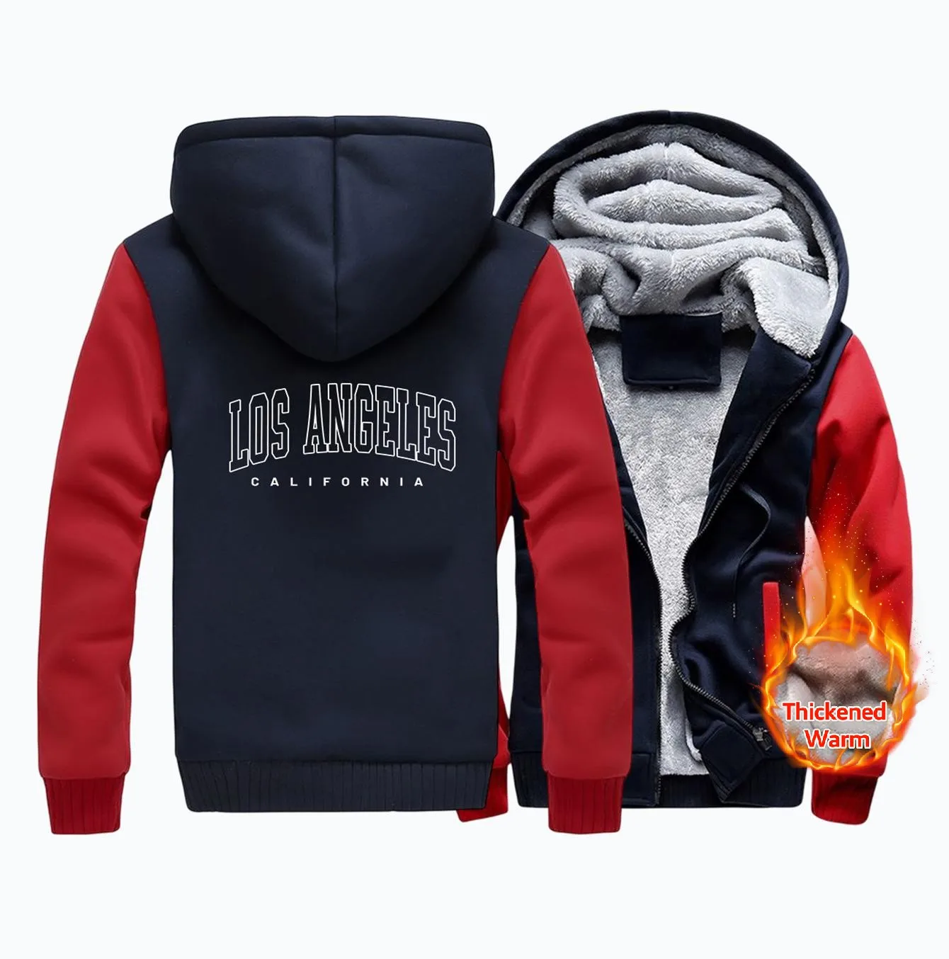 

Los Angeles California Hoodies Men's Thickened Warm Zipper Warm Fleece Hoodie Hip Hop Crewneck Hoody Winter Simple Oversize Top