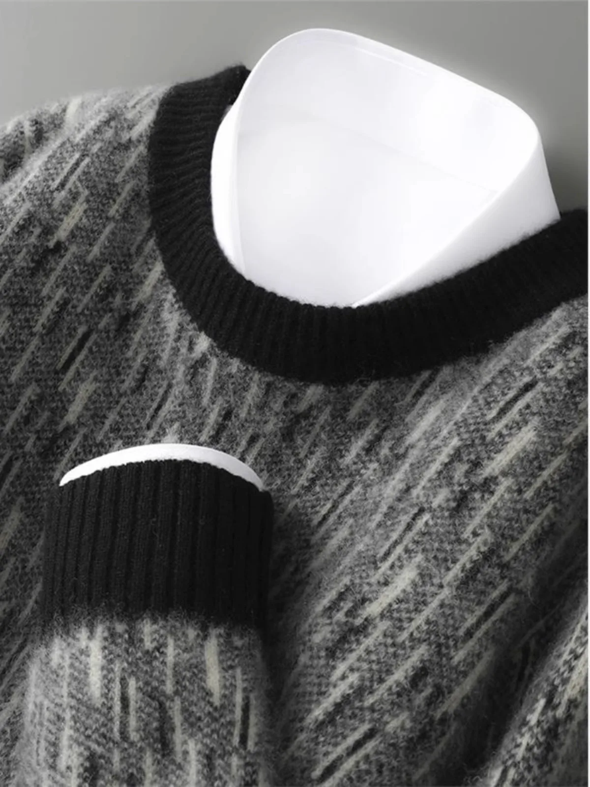 

Loose Fit Pure Wool Cashmere Knitted Sweater Thickened Spring New Style Men's round Neck Knitwear Large Size Base Shirt