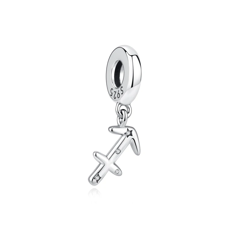 Original 925 Sterling Silber Charms Perlen 12 Sternzeichen A-Z Buchstaben Jungfrau Widder Passend für Markenarmbänder Halsketten Schmuck für Frauen