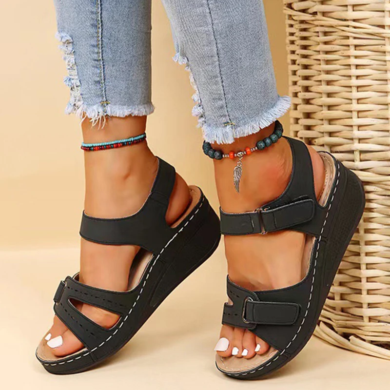 Sandalias antideslizantes de cuña para mujer, zapatos suaves para caminar, calzado de playa, Verano