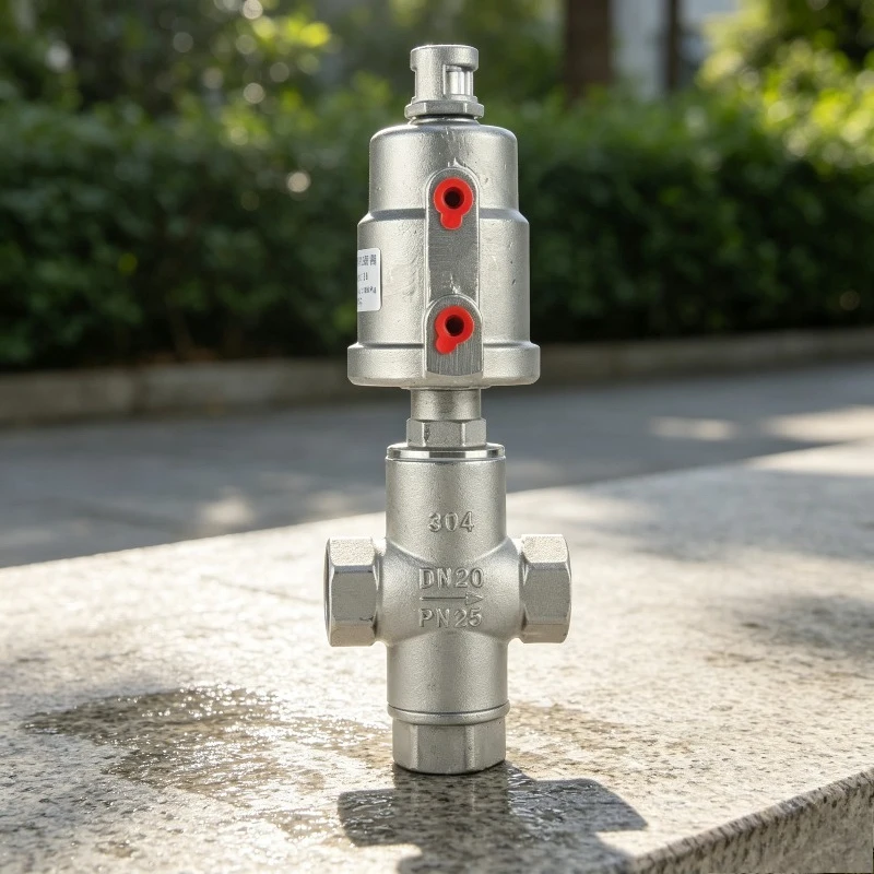 High Temperature Steam Three-way Pneumatic Angle Seat Valve 304 Stainless Steel Female Thread Industrial Valve