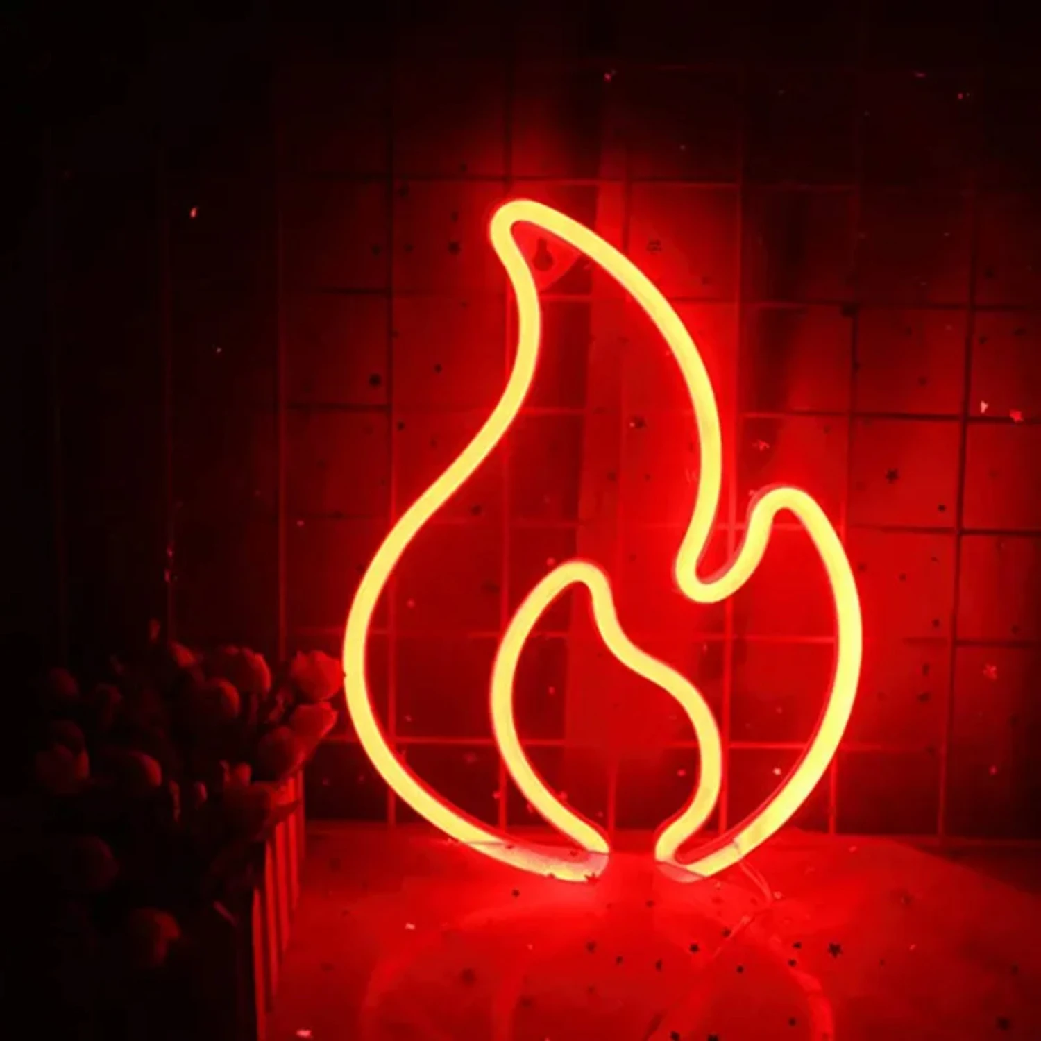 Fire Flame Neon Sign Light LED Hanging Wall Lamp Night Light  Bedroom  Room  Party Wall Decor Birthday Christmas Gift