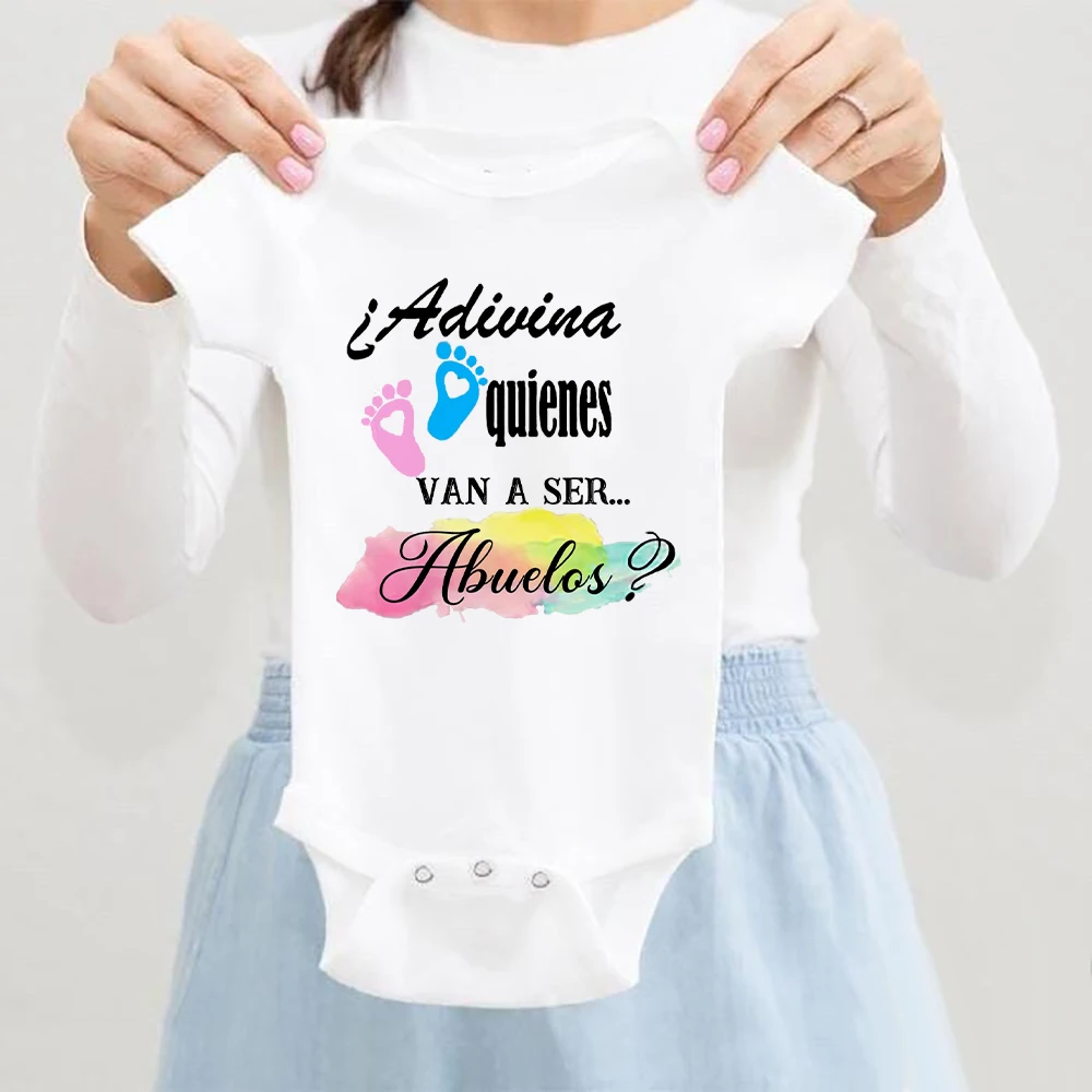 Guess Who Is Going To Be Grandparents Print Baby Jumpsuit Baby Announcement Newborn Bodysuit Romper Infant Short Sleeve Outfit