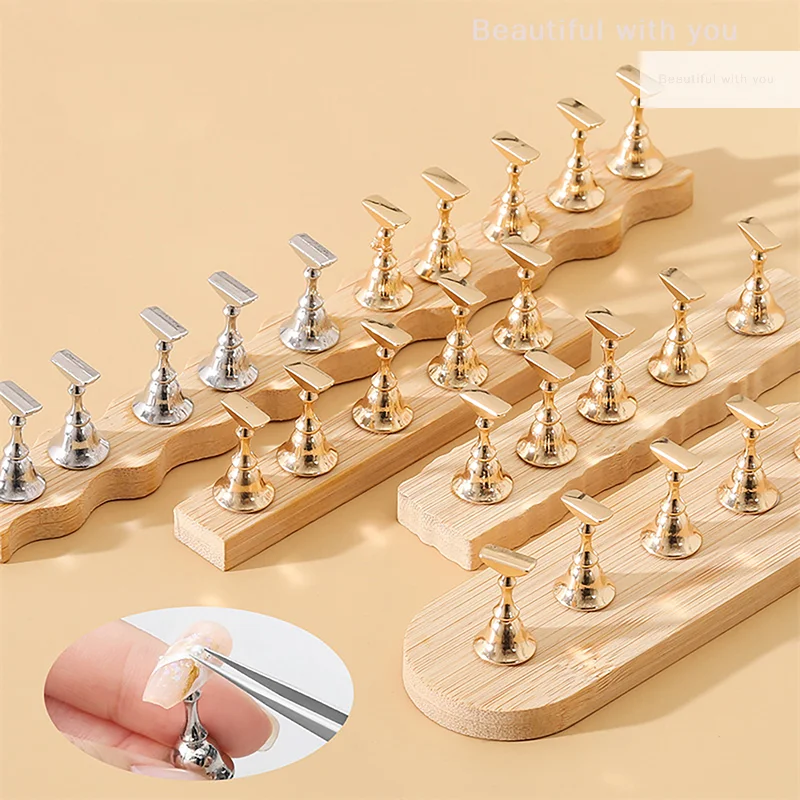 

Magnetic Nail Holder Wooden Display Stand For False Nail Tips Gel Polish Showing Shelf Palettes Manicure Practice Tools Supply