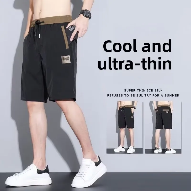 

Men's Summer Faion Loose Casual Sports orts Five-Quarter Thin Wide Size Hong Kong Sle Pants Breathable Comfortable Stra...