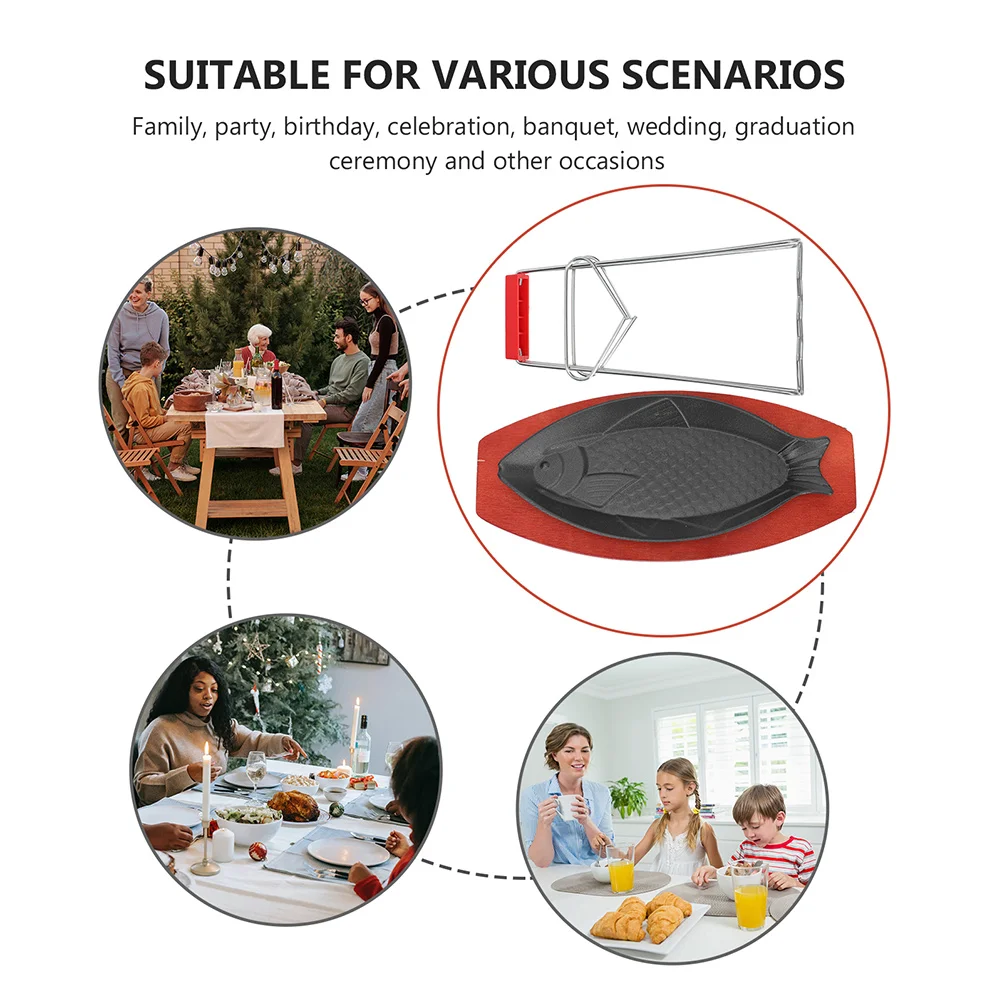 

1 Set Fish Shaped Baking Tray Non-Stick Steak Plate Cast Iron Grill Pan Western Food Serving Tray Heat Resistant For