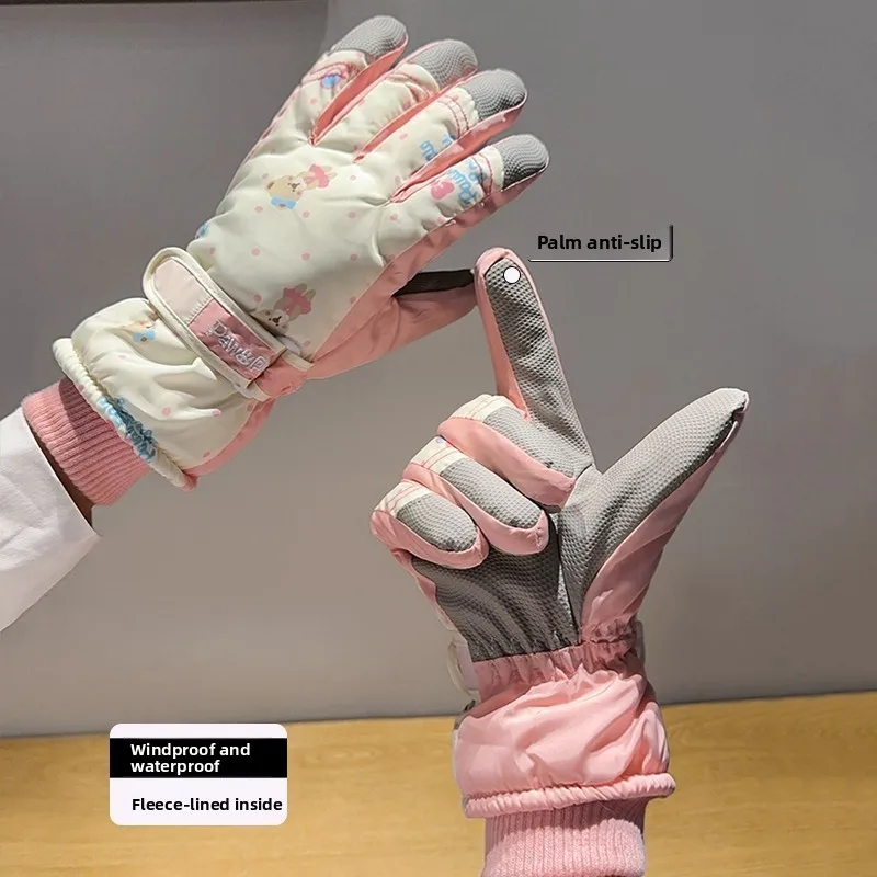 Niedlicher Bär, weibliche Herbst- und Winterhandschuhe, Skifahren, volle Handfläche, Touchscreen, plus samtverdickt, wind- und wasserdicht, Reiten