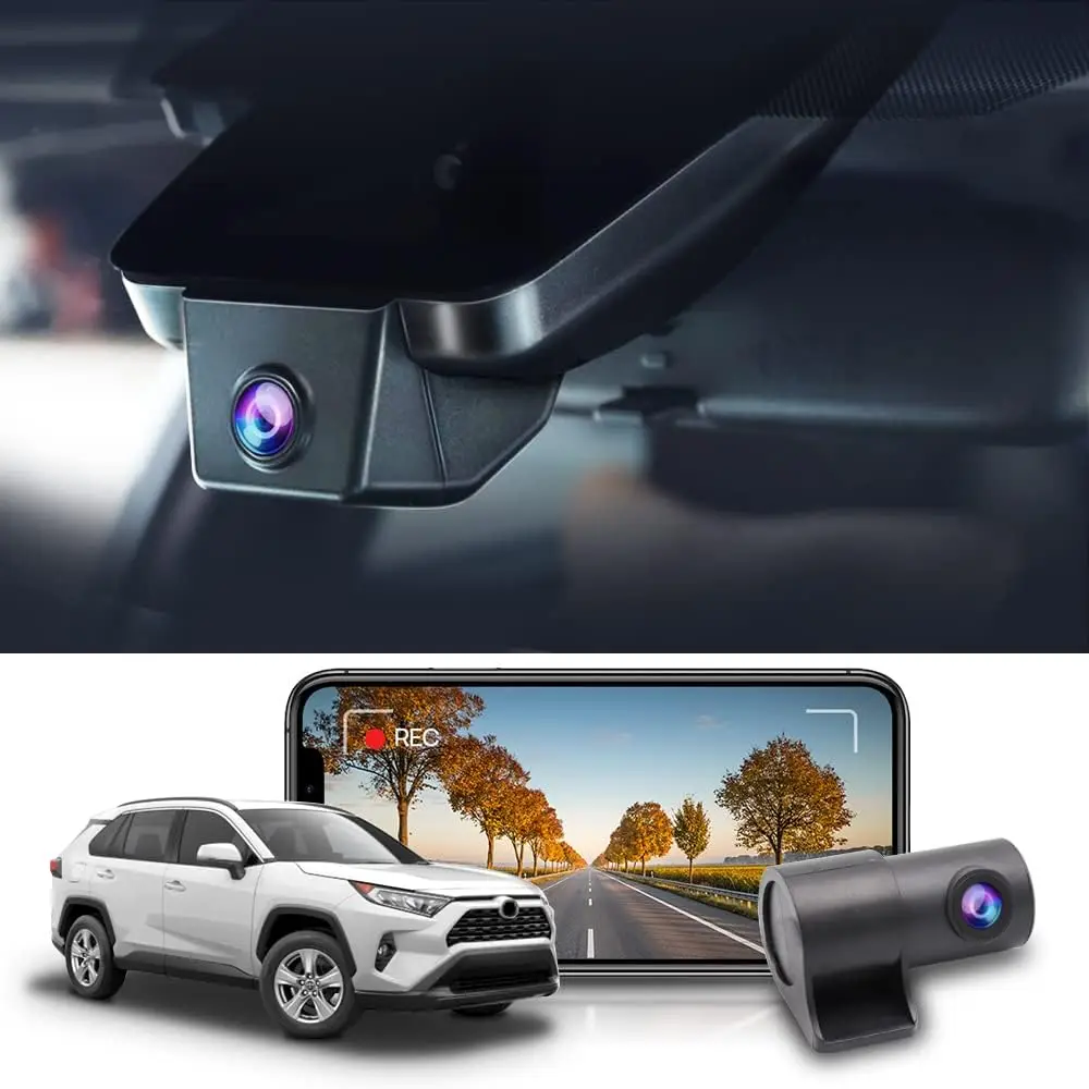 Front 4K and Rear 1080P Dash Cam Adapts for Toyota RAV4 2019-2021 & RAV4 Prime 2021-2024 (No Vent Hole, Model A）