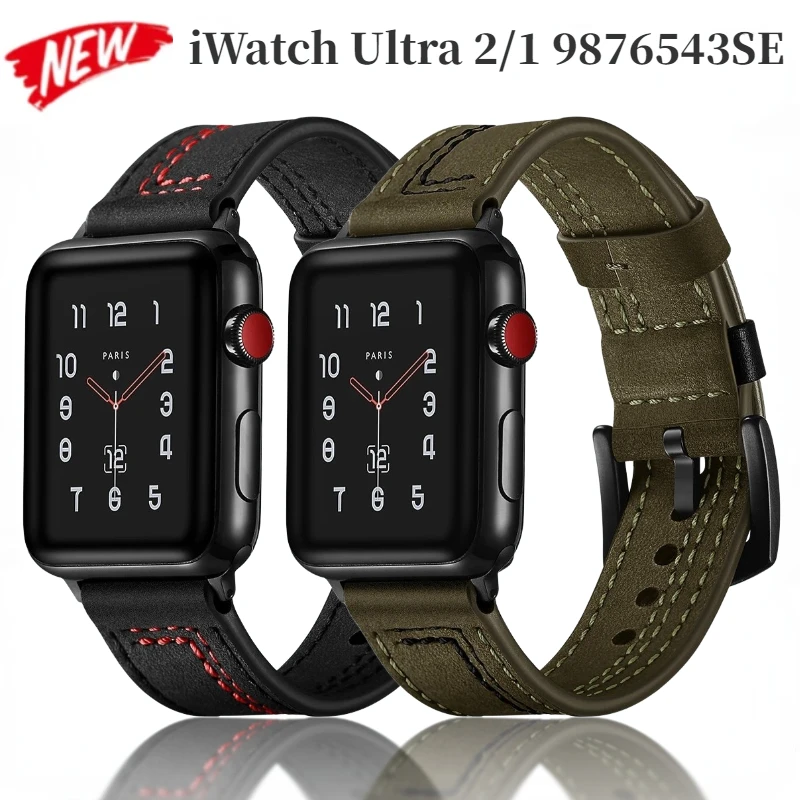 High-end Leather Strap for Apple Watch 6 5 4 SE 44mm 42mm 42mm Classic Breathable Wristband Iwatch Ultra 10 9 8 7 46mm 41mm 45mm