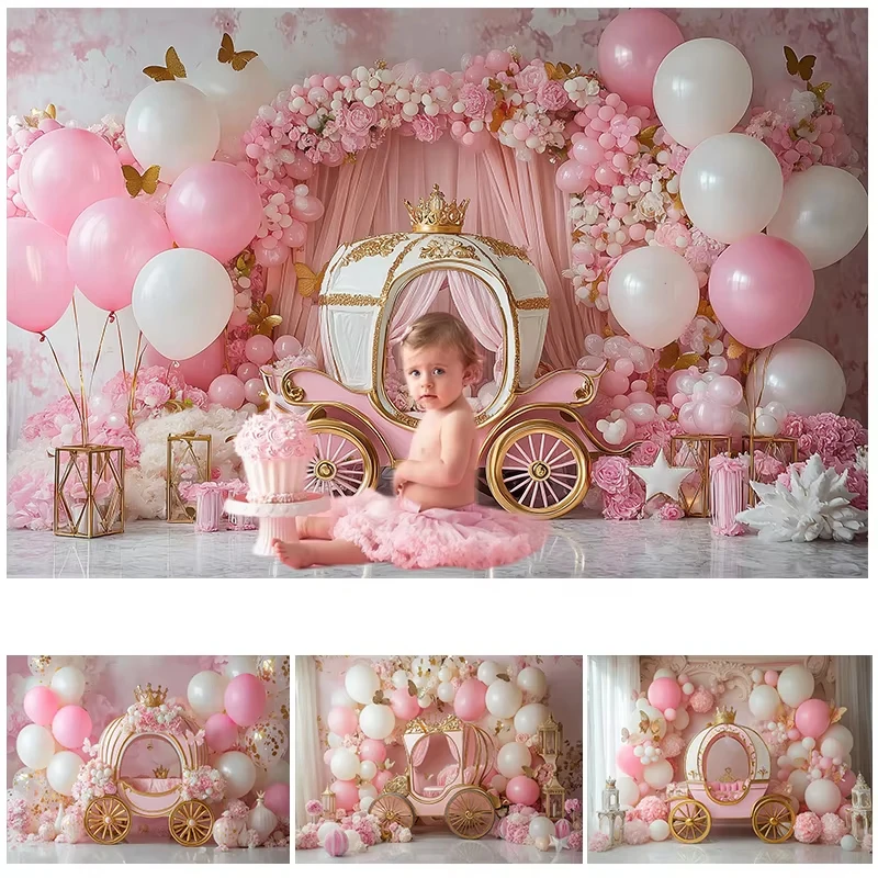 

LS Princess Carriage Backdrops Kids Baby Photography Decors Baby Shower Child Girl Cake Smash Birthday Props Background