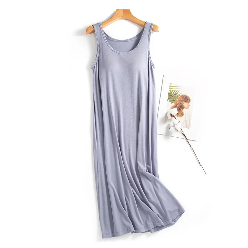 Casual Chest Pad Lingerie Modal Sleeping Shirt For Women‘s Nightgowns Sleeveless Summer Home Wear Nightwear Bra Sleeping Dress