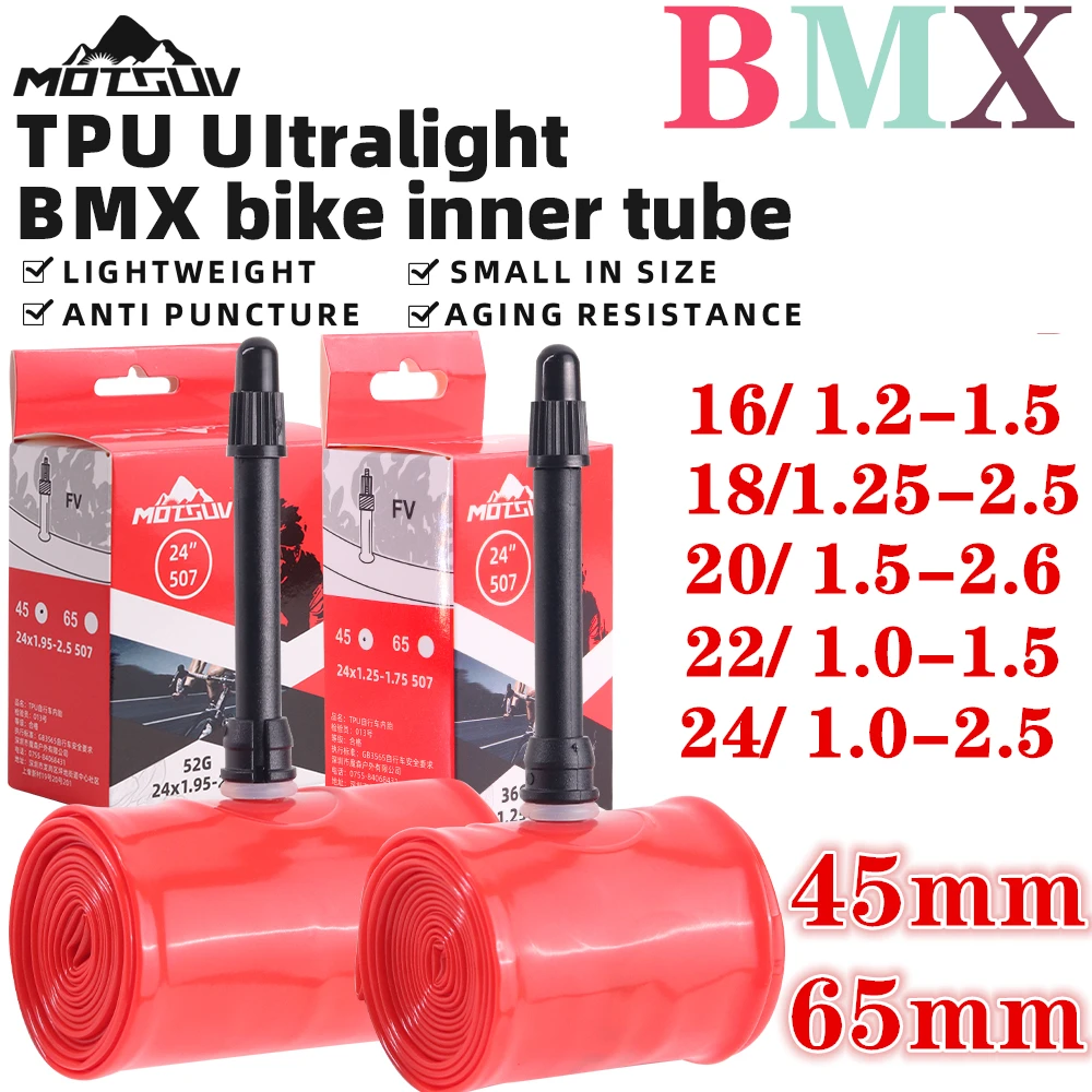 AliExpress VXM MOTSUV BMX Bike TPU Inner Tube Ultralight Cycling Tire Tubes 16inch 18" 20" 22" 24" 1.0-2.5 BMX Bike French Valve 45/65MM part