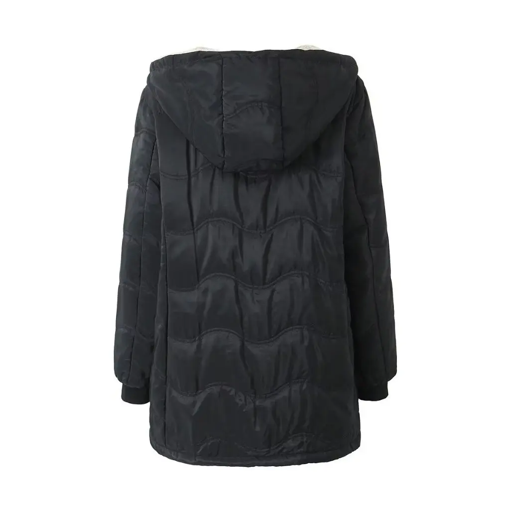 

Women's Geometric Wave Hooded Long Coat Winter Padded Jacket Lamb Velvet Warm Cotton Fill European American Style