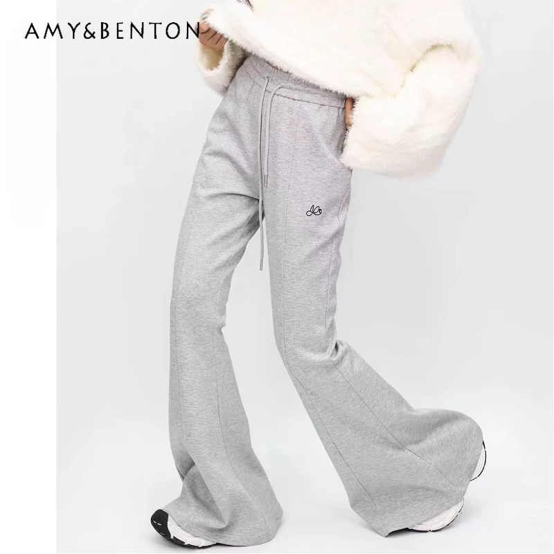 

2025 Autumn Winter New Slimming Women's Fishtail Pants Fashionable Personality Versatile Casual Lace-up Flared Trousers Ladies