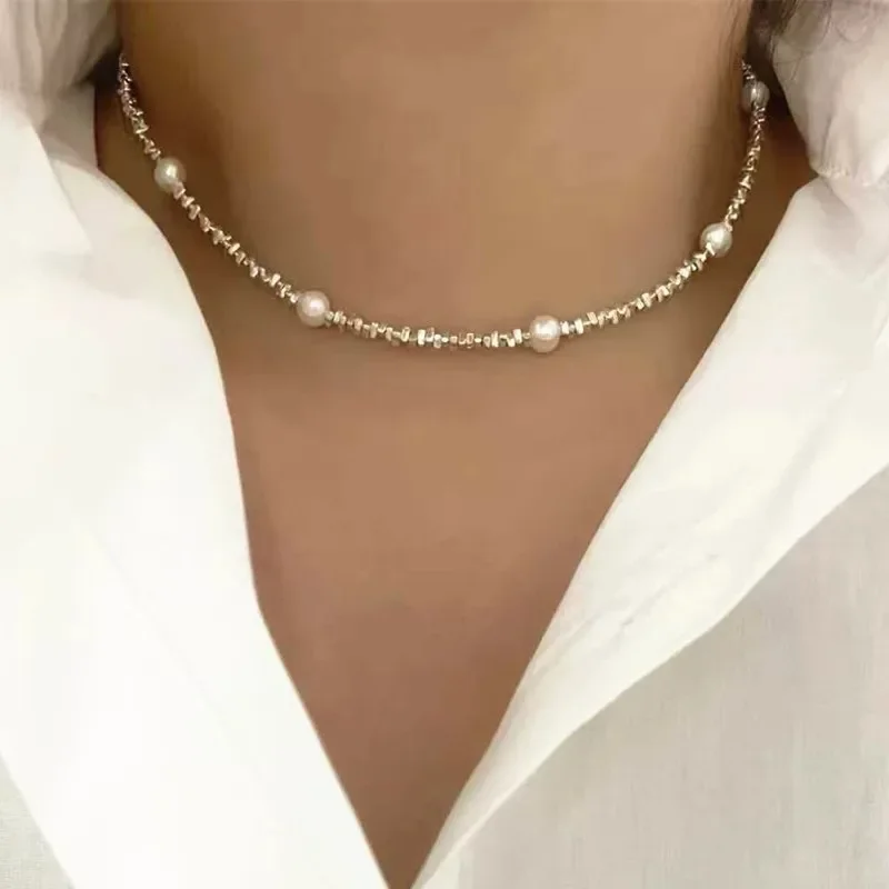 Fashion Jewelry Sweet Korean Temperament Natural pearl Chain Necklace For Women Wedding Gifts Simply Design Accessories Hot Sale