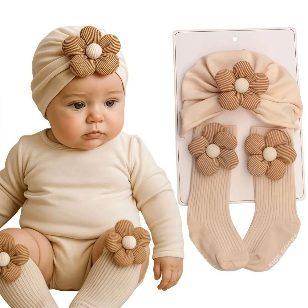 

Fashion Flower Newborn Hat Socks Set Lightweight Soft Socks Cap Set Cotton Breathable Combination Hat Socks Baby Boy and Girl