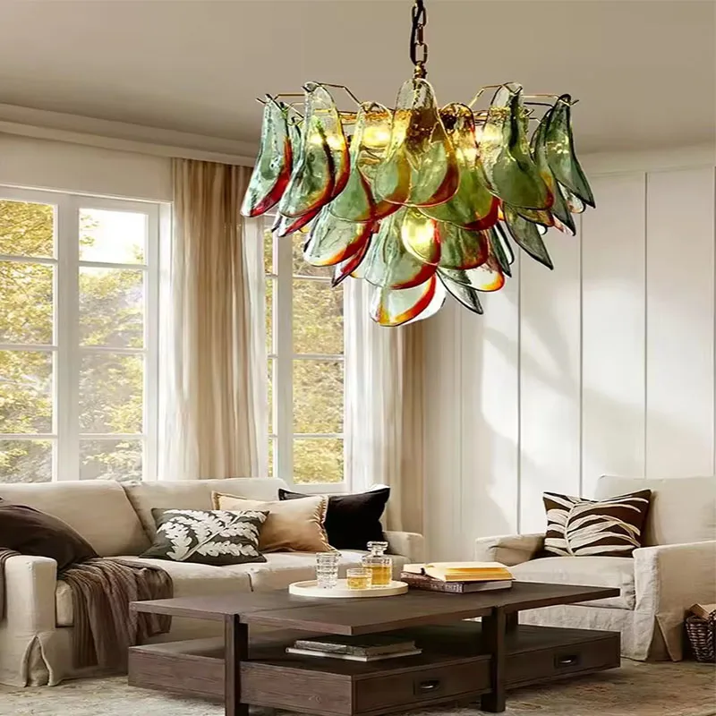 2026 Glass ceiling Petal Hanging Chandeliers for Living Room Bedroom French Italian Glass Pendant Light Dining Table Vintage Lig