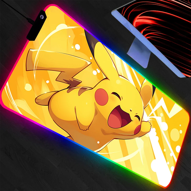 Pokemon Pikachu LED Mouse Pad Komputer Laptop Anime Keyboard RGB Mouse Mat Mousepad Keyboard Gamer Backlight Desk Mat