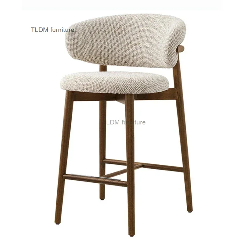 Nordic Light Luxury Solid Wood Bar Chairs Modern Home Kitchen High Bar Stools Designer Fabric Backrest Stools for Bar Furniture