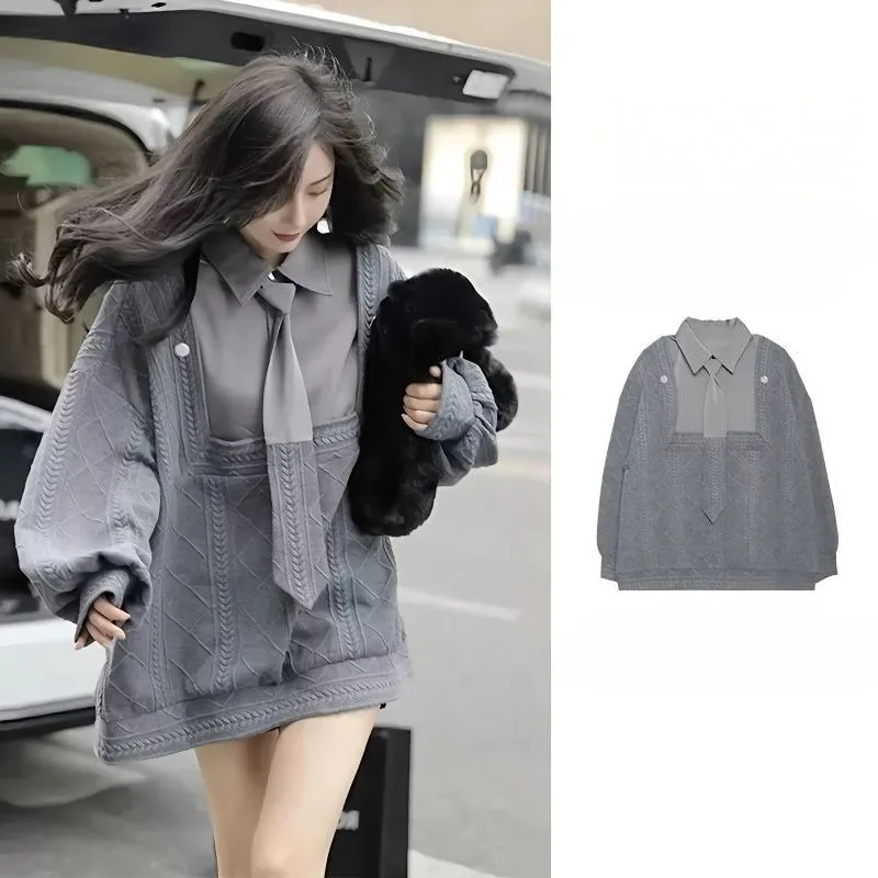 

Новое пальто весенне-осенней моды. Стильная и уникальная женская толстовка из двух частей с рукавами-фонариками и модным топом.