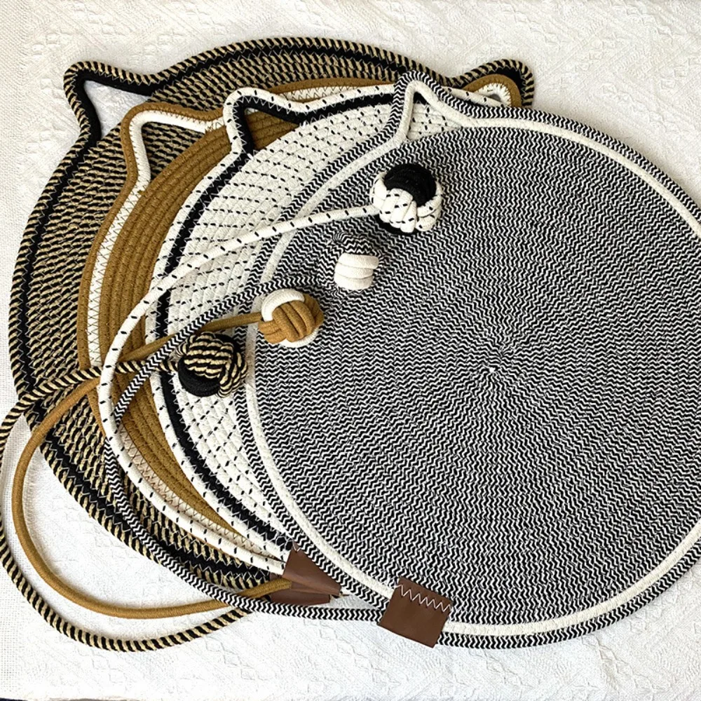 Baumwollseil, gewebte Katzenkratzmatte und Spielzeugball-Kombination, Katzenschlafunterlage, kratzfeste, verschleißfeste, waschbare Haustiermatte