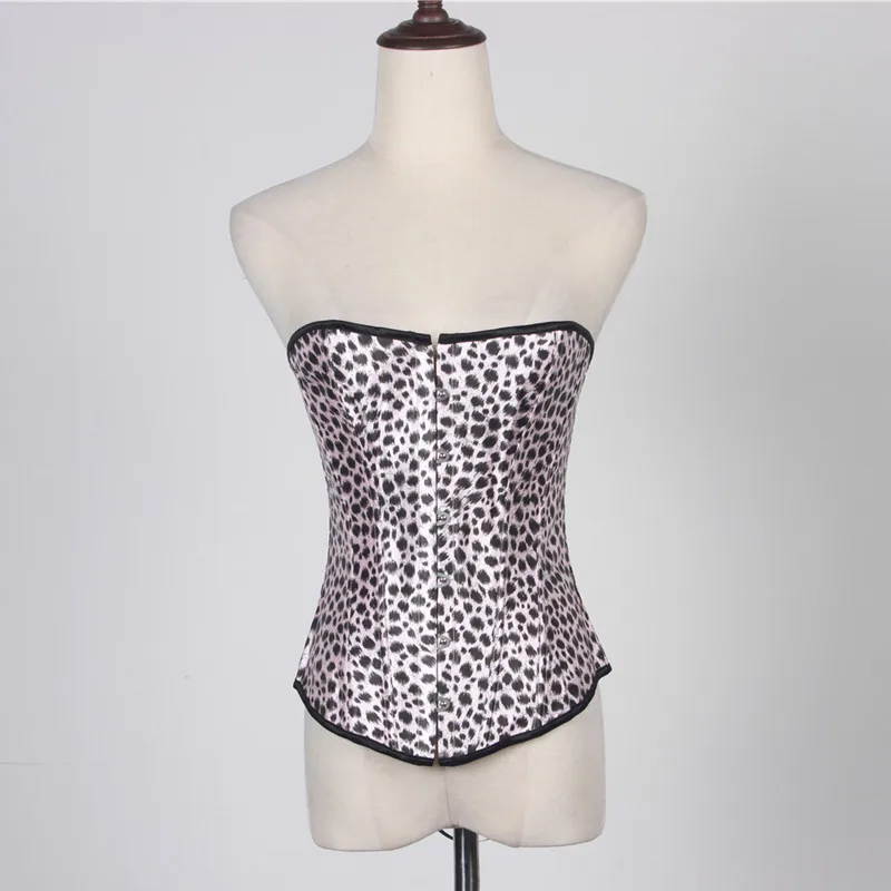 Sexy Satin Overbust Corset Top Leopard Print Lace Up Corset Lingerie for Women Waist Slimming Bodyshaper Bustier Gothic Clothing