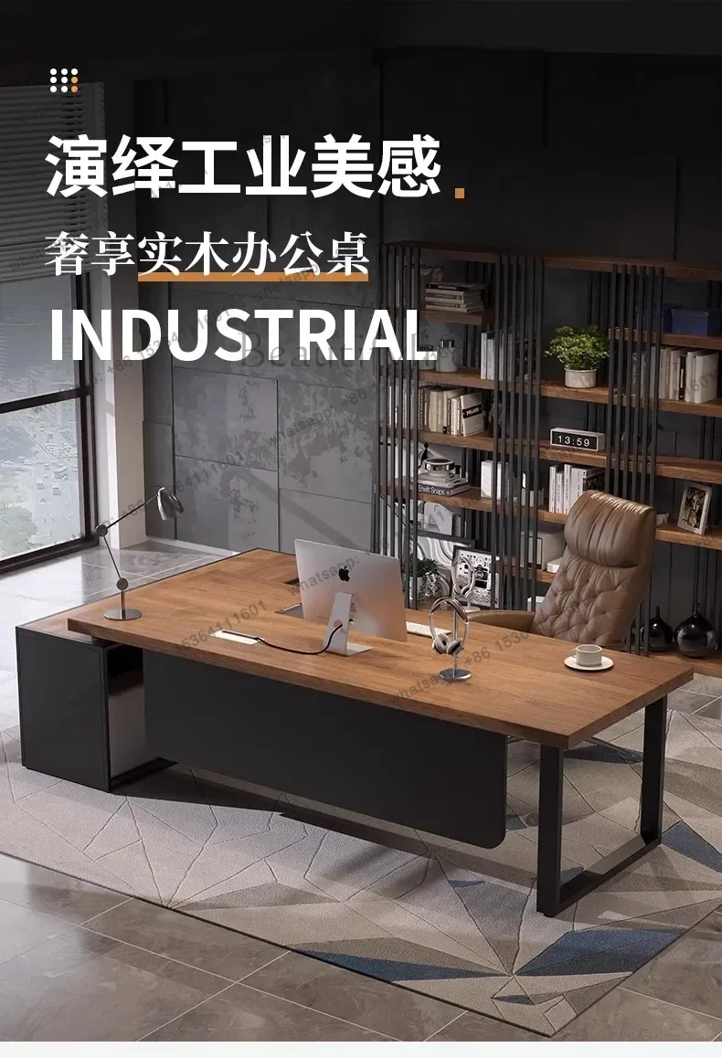 YJ Wooden Designer Executive Office Desk Strong Brown Luxury Standing Computer Desks Modern Large Scrivania Office Furniture