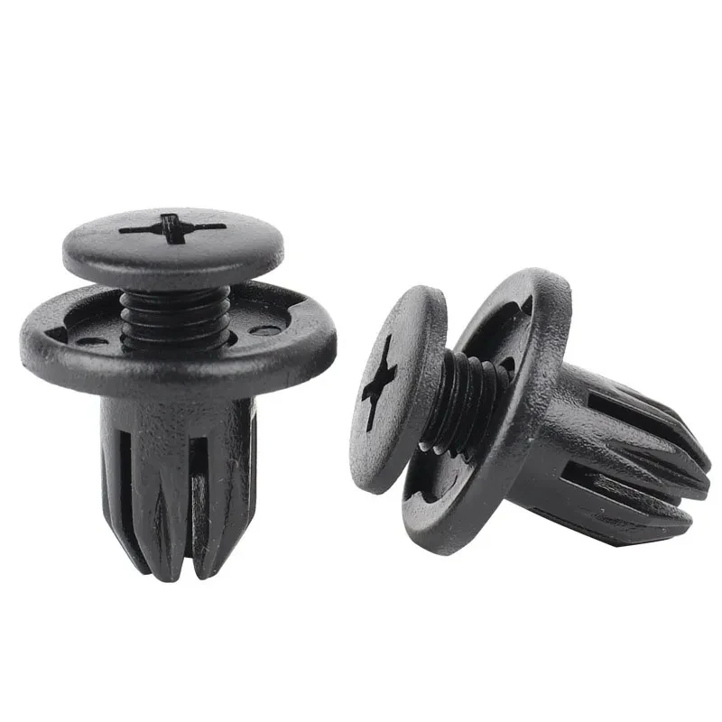 50pcs Car 8mm Hole Plastic Rivets Fastener Push Clip Black Auto Vehicle Door Trim Panel Retainer Fastener Car Accessory Voiture