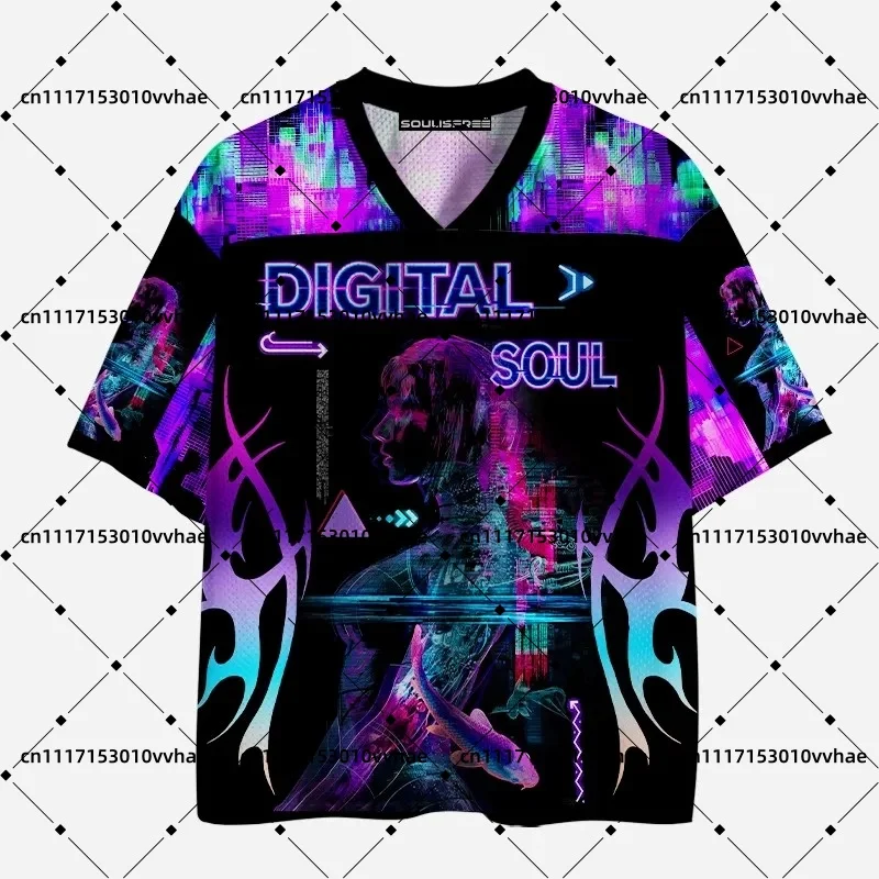 Designed Soulisfree Digital Soul Cyberpunk Mesh Jersey Design Digital V-Neck T-Shirt Sports Short Sleeve