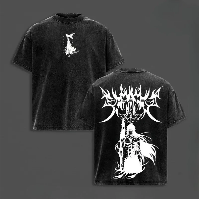 Ichigo Kurosaki BLEACH Manga T-shirt Harajuku Vintage Washed T Shirt Men Clothing Oversized Short Sleeve 100% Cotton Tees Tops