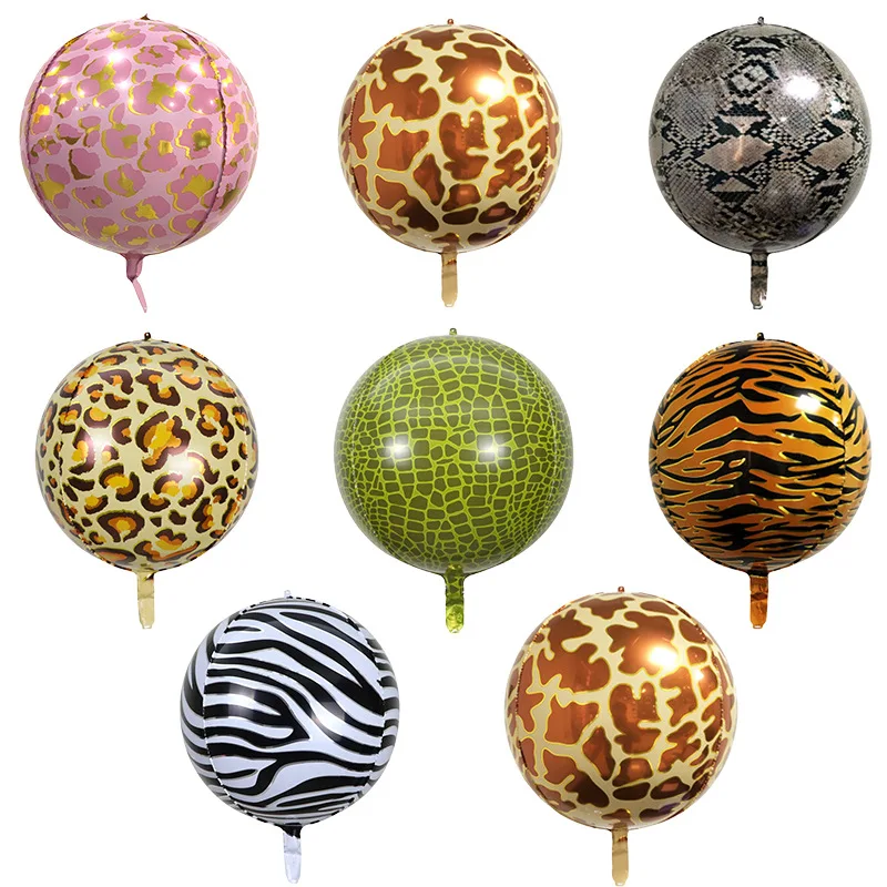 22Inch 4D Round Animal Pattern Aluminum Film Balloon Tiger Giraffe Snake Crocodile Leopard Animal Party Foil Balloons Birthday