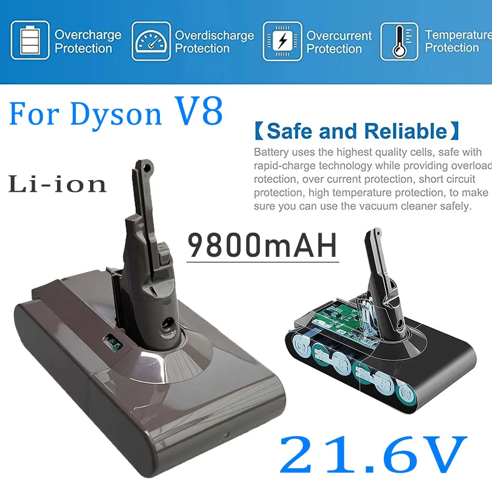 

For Dyson V8 21.6V Replacement Battery 4800/6800/9800/12800mAh Portable Vacuum Cleaner Without Absolute Cable Dyson V8 Battery