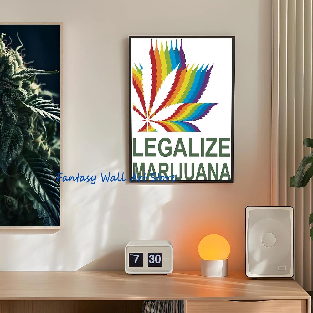 Smoking Leaves Weed Neon Colorful Artwork Poster Abstract Weed Leaves Cartoon Canvas Prints Wall Decor Home Room Wall Art Decor