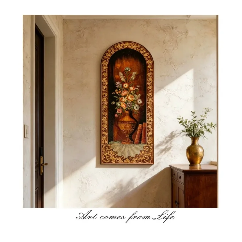 French retro arched old hanging painting villa hotel entrance decorative painting