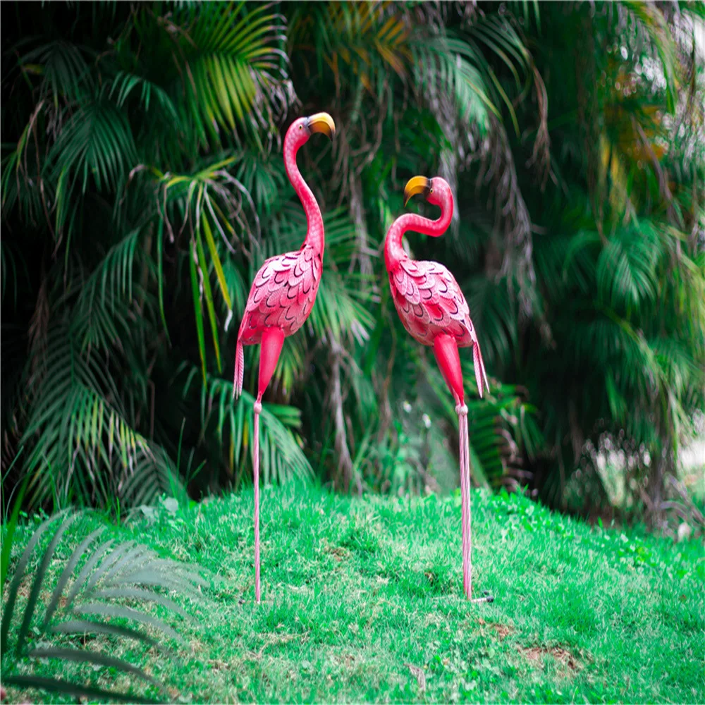 Pair of Tall Pink Flamingo Sculptures Yard Statues Outdoor Garden Balcony Porch Decoration Metal