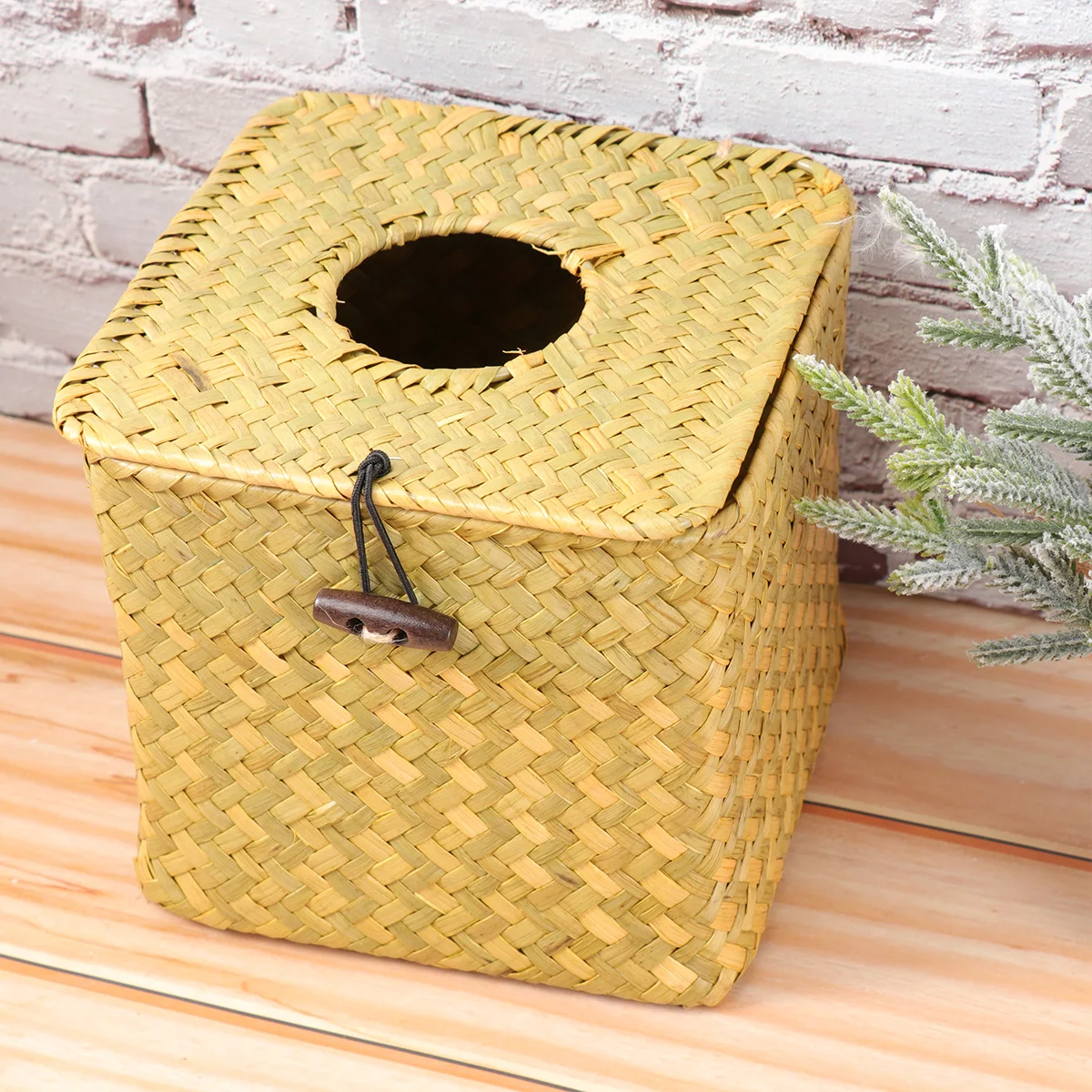 

Tissue Box Straw Toilet Paper Holder Woven Kitchen Storage Basket Bin with Lid Baskets for Household