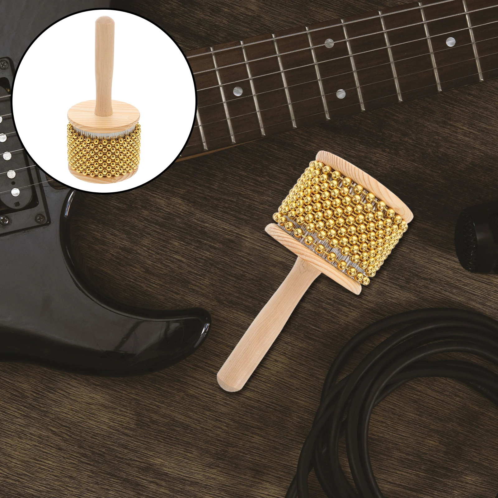 

Cabasa Percussion Instrument Wooden Handle Metal Beads African Rhythm Shaker For Music Latin Performances