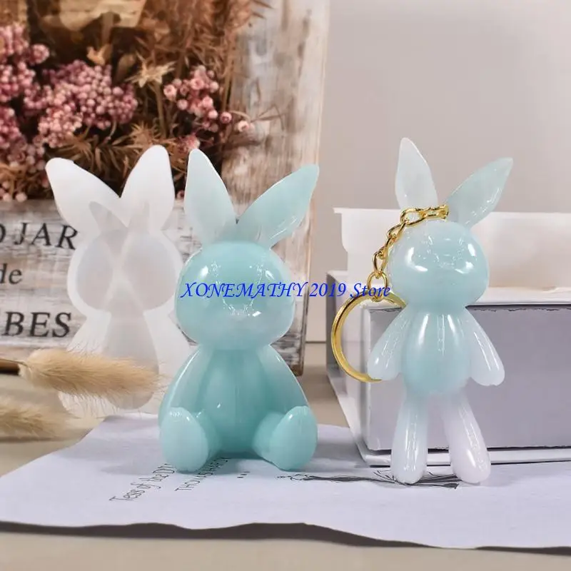 

F42F Animal Epoxy Resin Mold Rabbit Crystal Mould Animal Keychain Silicone Mold DIY