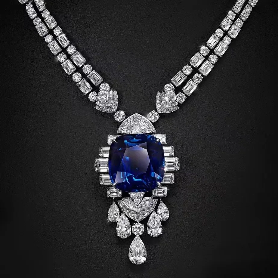 Farbige Edelstein-Saphir-Halskette – Brautschmuck – Accessoires für Hochzeitskleider – Party – Hochwertiger Schmuck – Detail 1